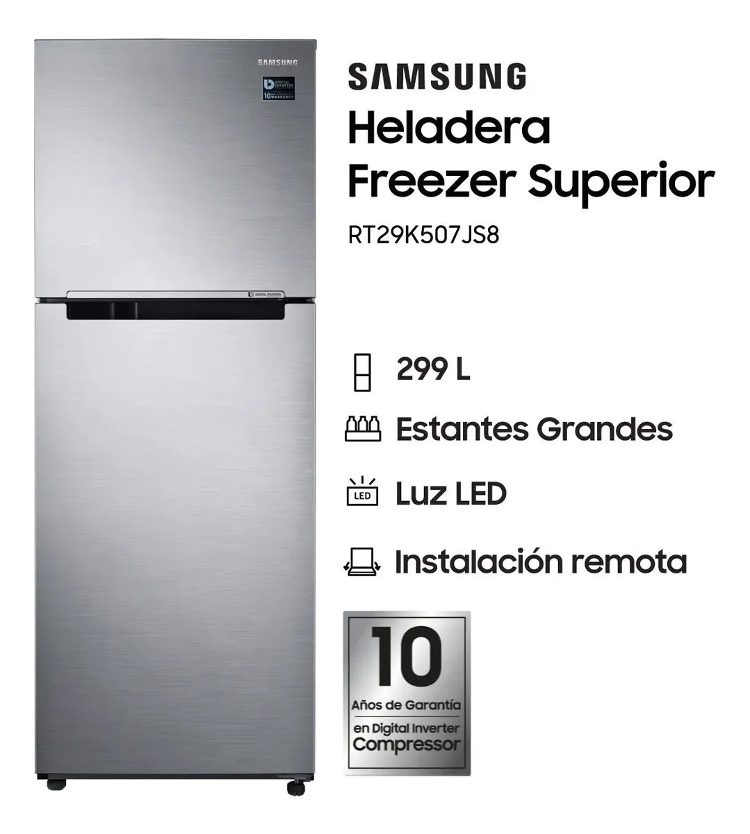 Heladera Samsung RT29K507JS8 Inverter 308 Litros Silver Cooling Plus con Freezer Superior - Image 1