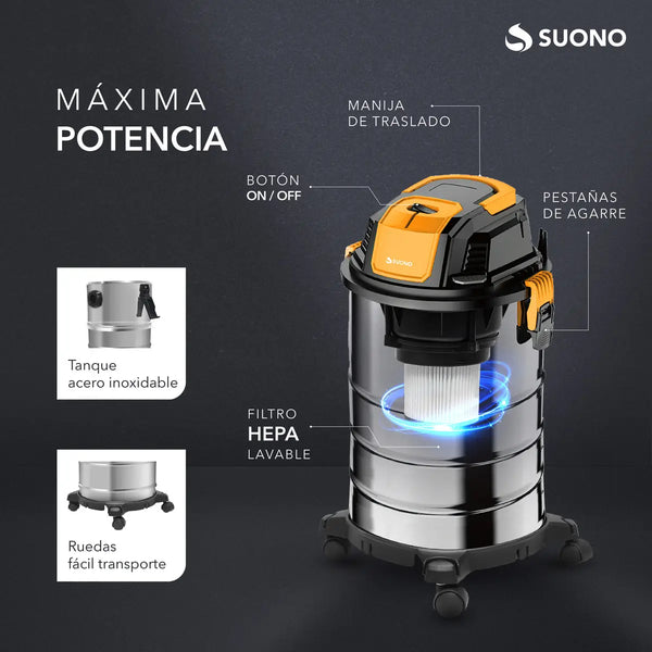 Imagem 4 de 6 de Aspiradora Sopladora Seco Líquido Suono 25 Litros 1300w Color Plateado