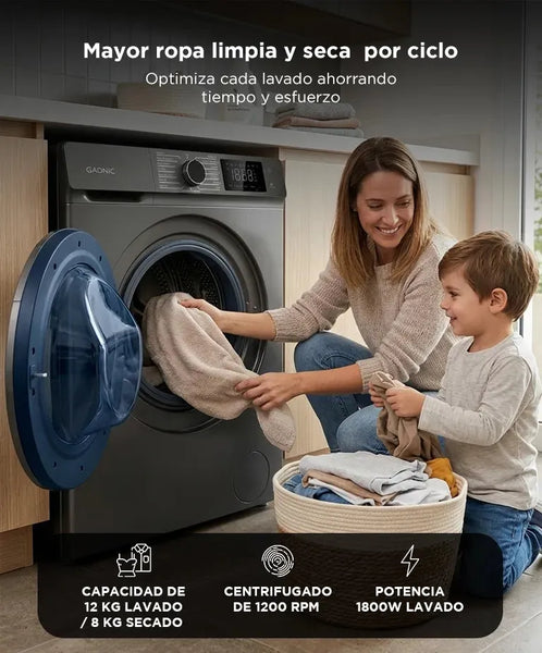 Imagem 3 de 7 de Lavasecarropas Gadnic 12kg Lavado / 8kg Secado 1200RPM Inverter Automático Frontal 1800W