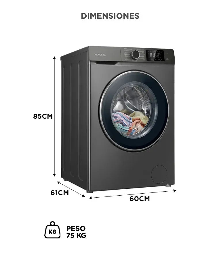 Lavasecarropas Gadnic 12kg Lavado / 8kg Secado 1200RPM Inverter Automático Frontal 1800W - Image 6