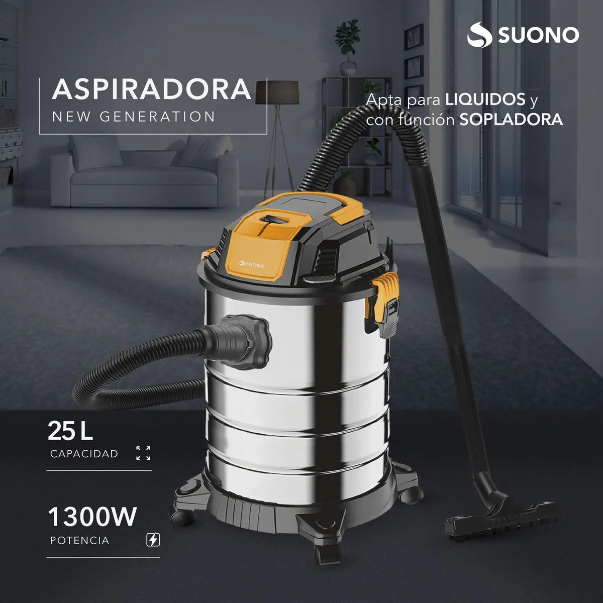 Aspiradora Sopladora Seco Líquido Suono 25 Litros 1300w Color Plateado - Image 2