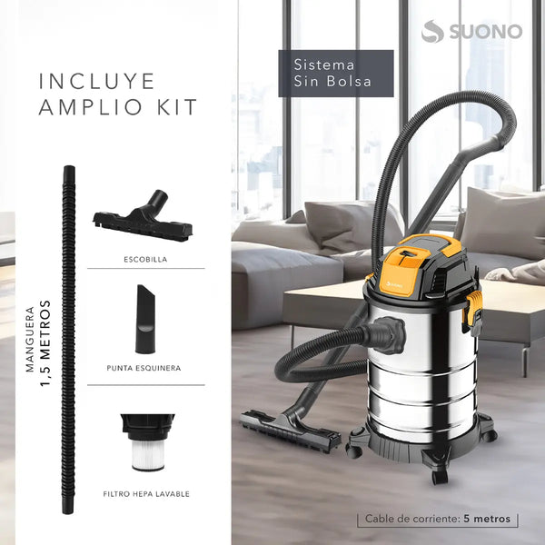 Imagem 3 de 6 de Aspiradora Sopladora Seco Líquido Suono 25 Litros 1300w Color Plateado