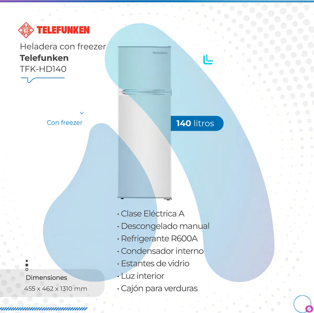 Heladera Telefunken TFK-HD140 140 Litros 2 Puertas Color Blanco - Image 3