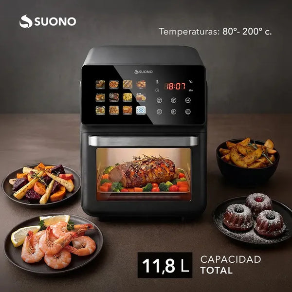 Imagem 6 de 8 de Freidora De Aire Suono Airfryer Neo Oven Descongela Fríe Asar Recalenta 12 L Comida Saludable Pantalla Xl Color Negro