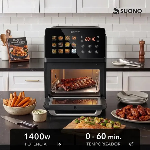Imagem 3 de 8 de Freidora De Aire Suono Airfryer Neo Oven Descongela Fríe Asar Recalenta 12 L Comida Saludable Pantalla Xl Color Negro