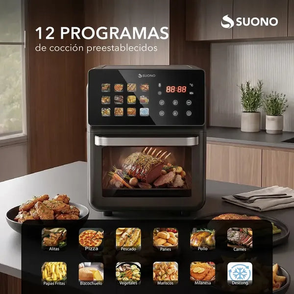 Imagem 4 de 8 de Freidora De Aire Suono Airfryer Neo Oven Descongela Fríe Asar Recalenta 12 L Comida Saludable Pantalla Xl Color Negro