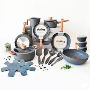 BATERIA DE COCINA HUDSON GRANITO 18 PZS ANTIADHERENTE