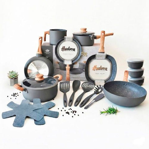 BATERIA DE COCINA HUDSON GRANITO 18 PZS ANTIADHERENTE
