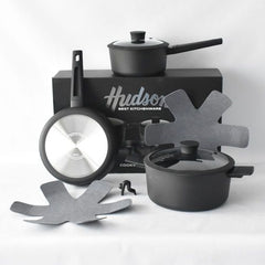 Bateria Cocina Cacerola Antiadherente 5 Pzs Hudson Daily Negro