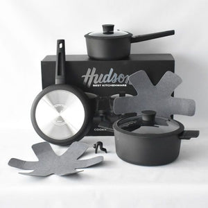 Bateria Cocina Cacerola Antiadherente 5 Pzs Hudson Daily Negro