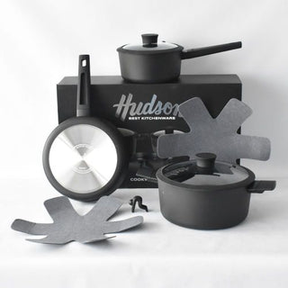 Bateria Cocina Cacerola Antiadherente 5 Pzs Hudson Daily Negro