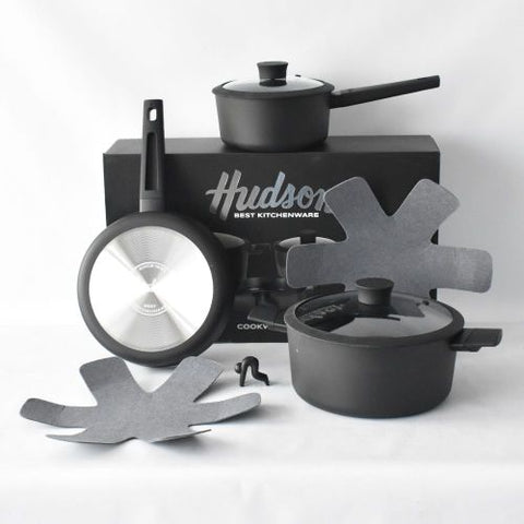Bateria Cocina Cacerola Antiadherente 5 Pzs Hudson Daily Negro