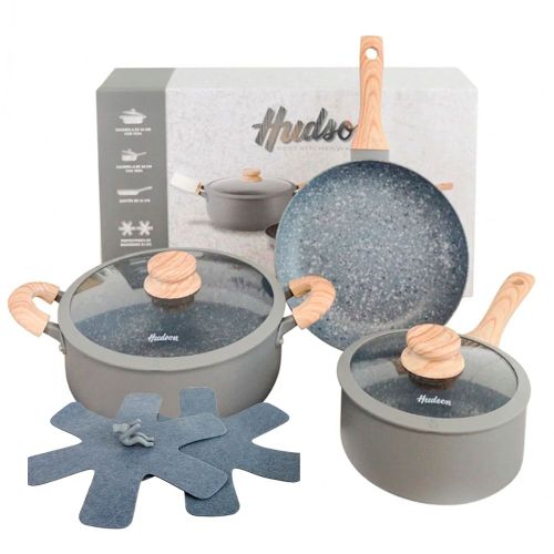 Imagem 1 de 5 de Bateria Hudson 5 Pzs Ceramica Antiadherente Cacerola Granito